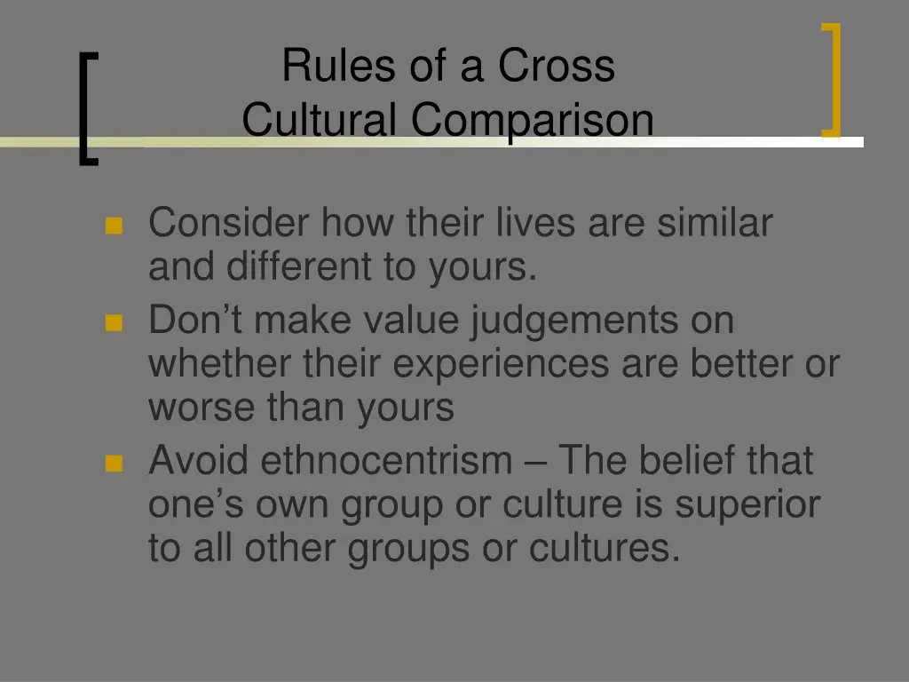 rules of a cross cultural comparison