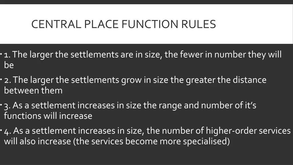 central place function rules