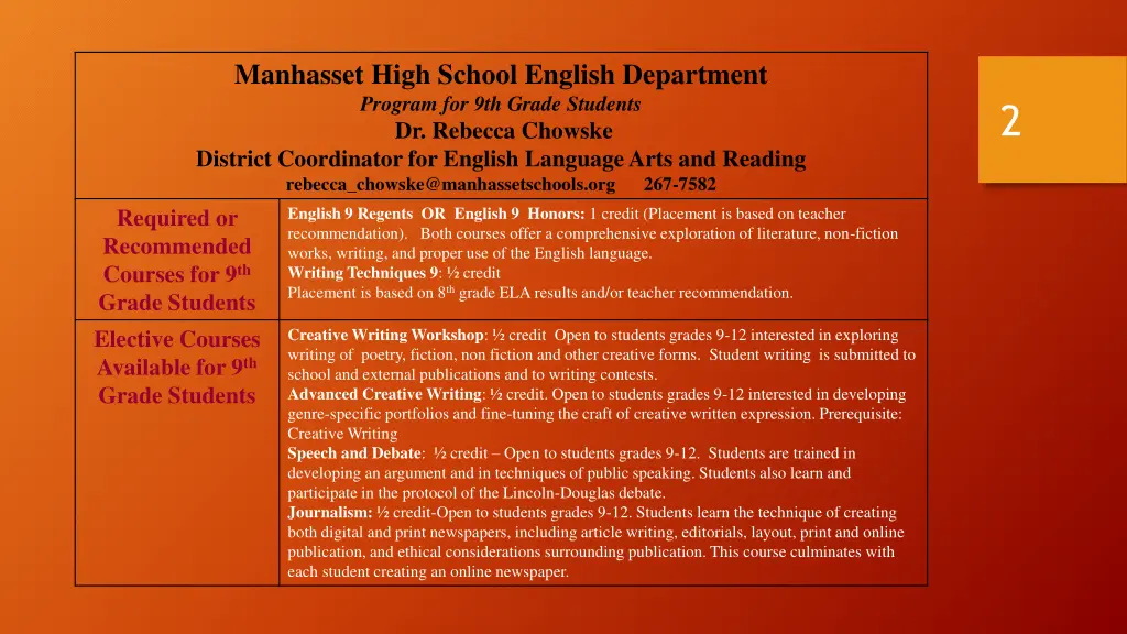 manhasset high school english department program