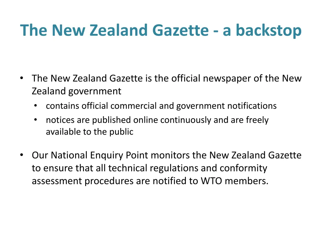 the new zealand gazette a backstop