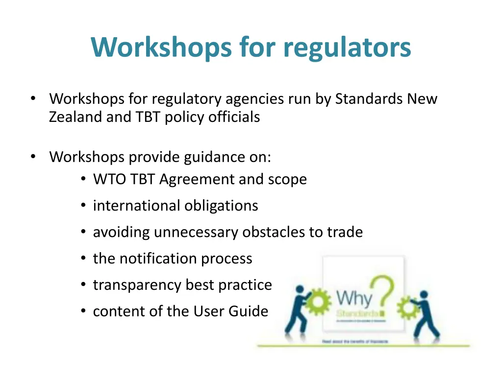 workshops for regulators