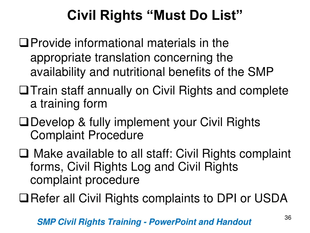 civil rights must do list