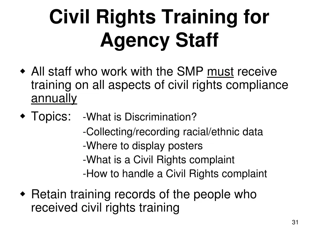 civil rights training for agency staff