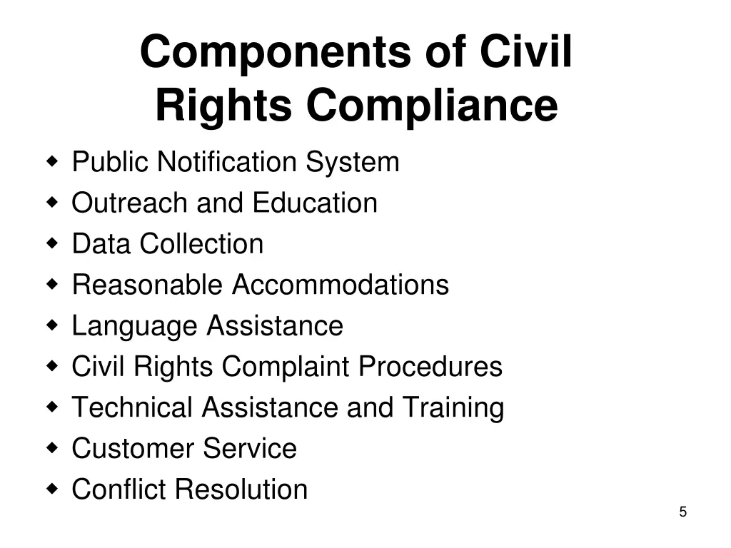 components of civil rights compliance public