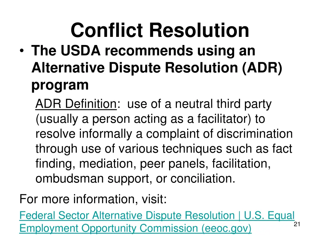 conflict resolution the usda recommends using