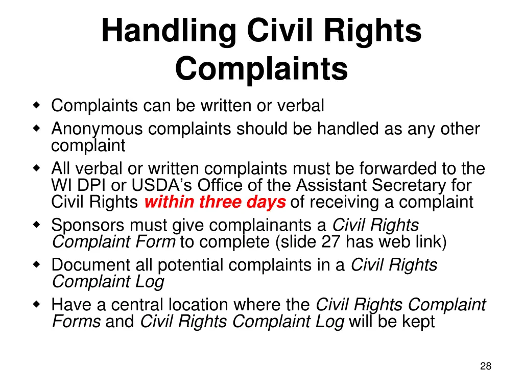 handling civil rights complaints complaints