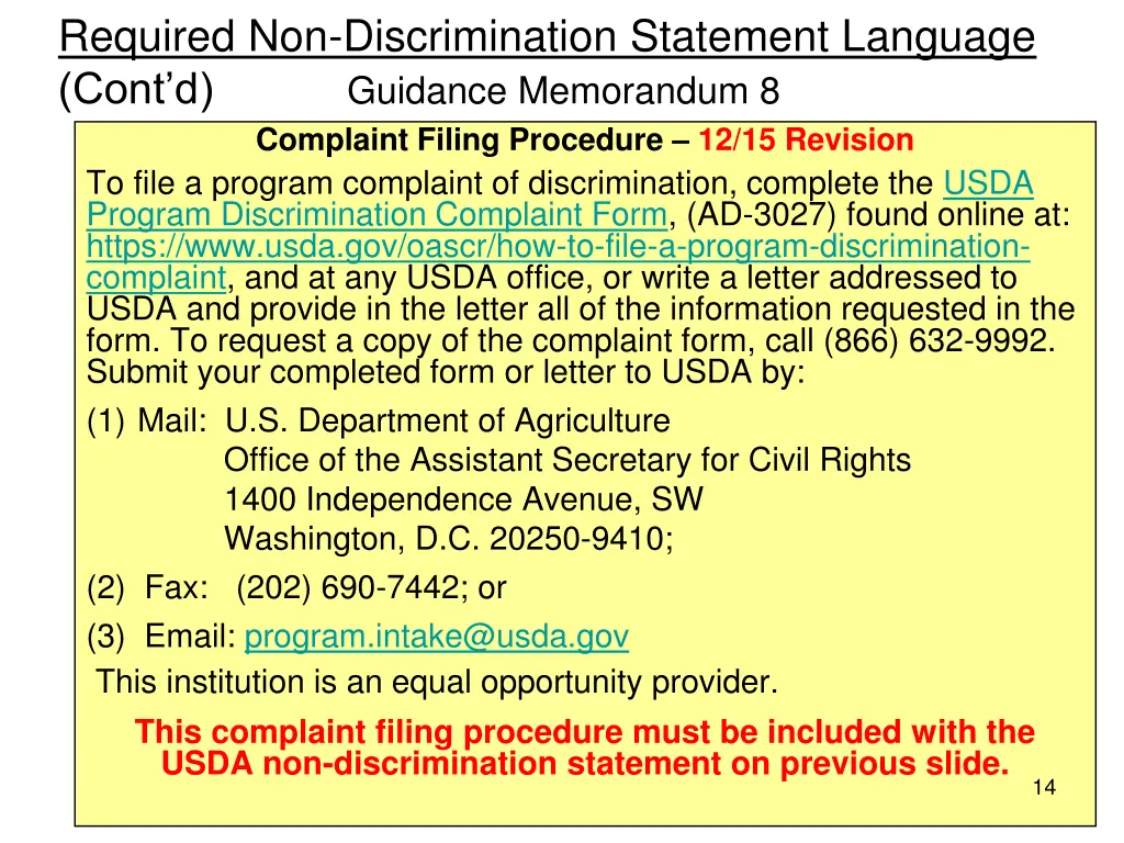 required non discrimination statement language 1