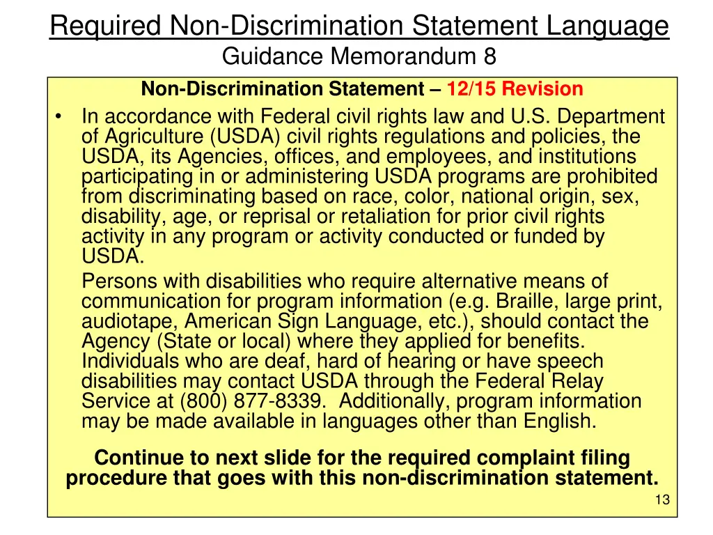 required non discrimination statement language