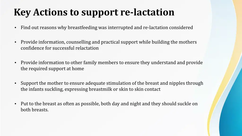 key actions to support re lactation