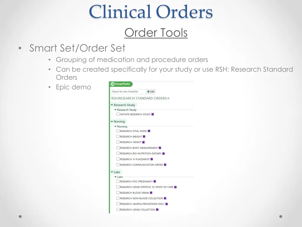 clinical orders order tools