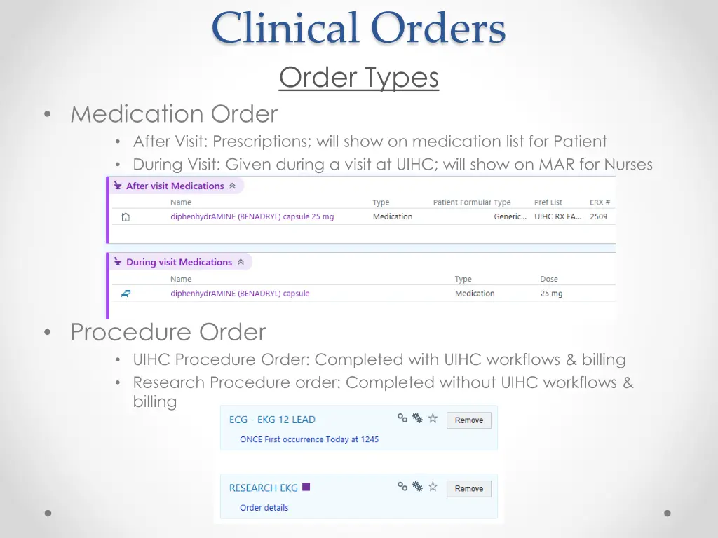 clinical orders order types