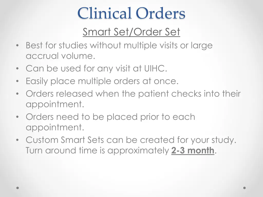 clinical orders smart set order set