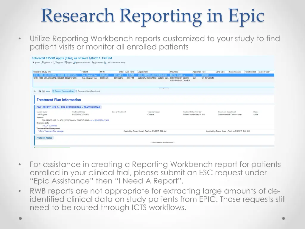 research reporting in epic