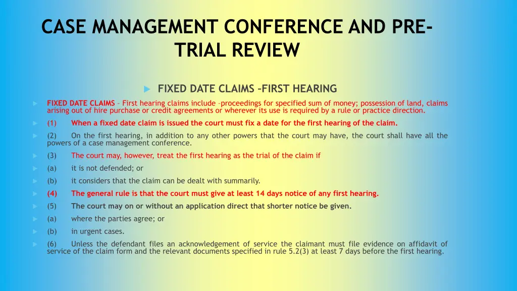 case management conference and pre trial review