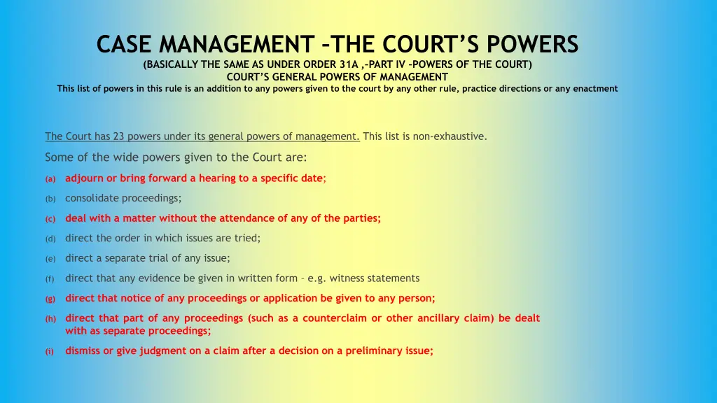 case management the court s powers basically