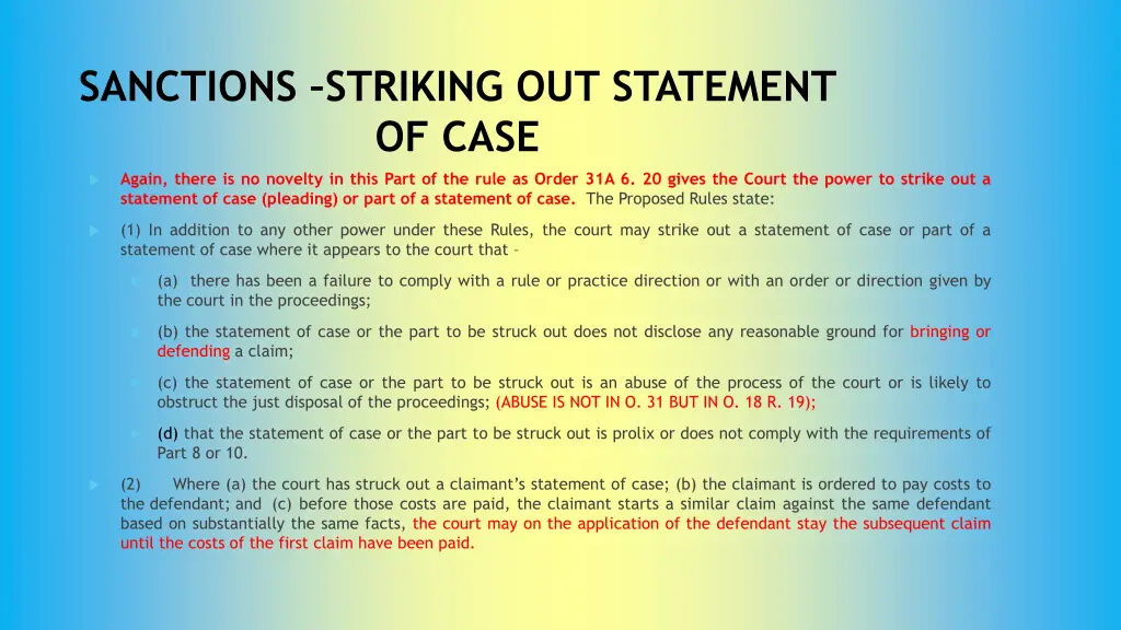 sanctions striking out statement of case