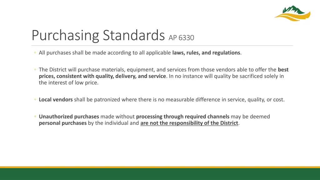 purchasing standards ap 6330