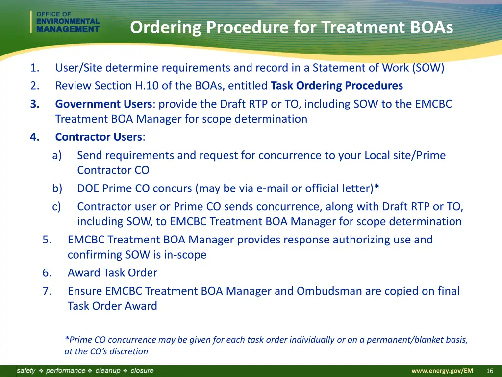 ordering procedure for treatment boas