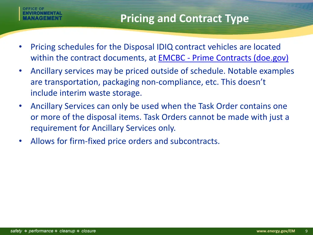 pricing and contract type