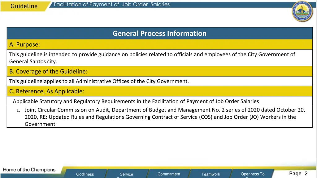 facilitation of payment of job order salaries