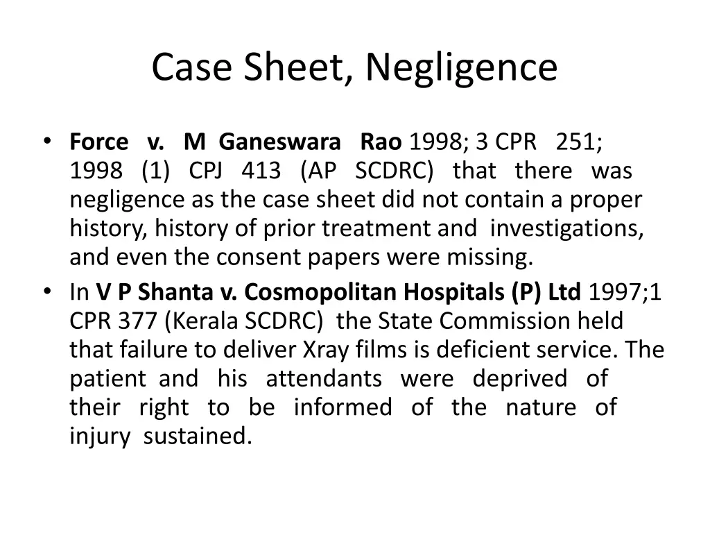 case sheet negligence