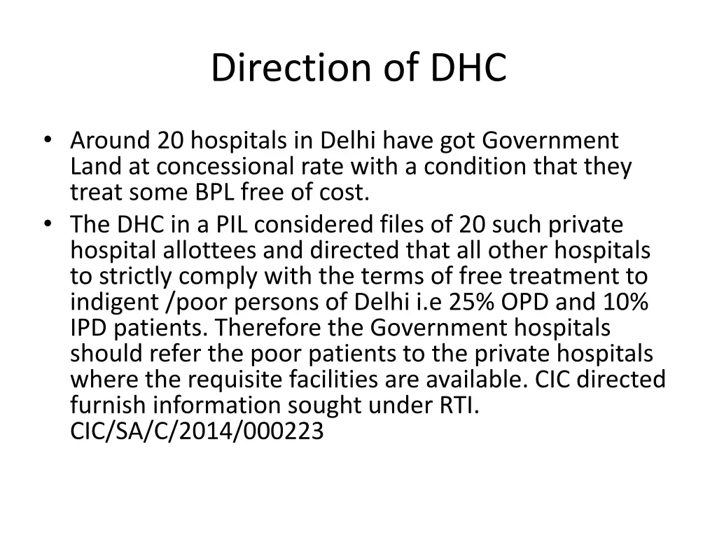 direction of dhc