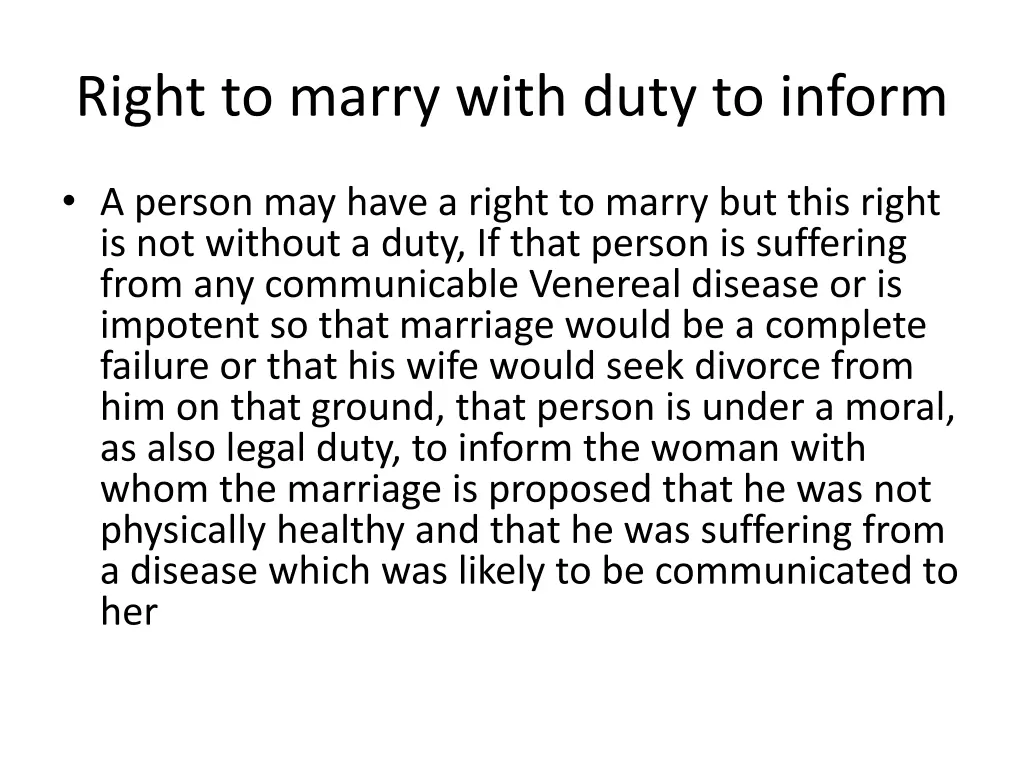 right to marry with duty to inform