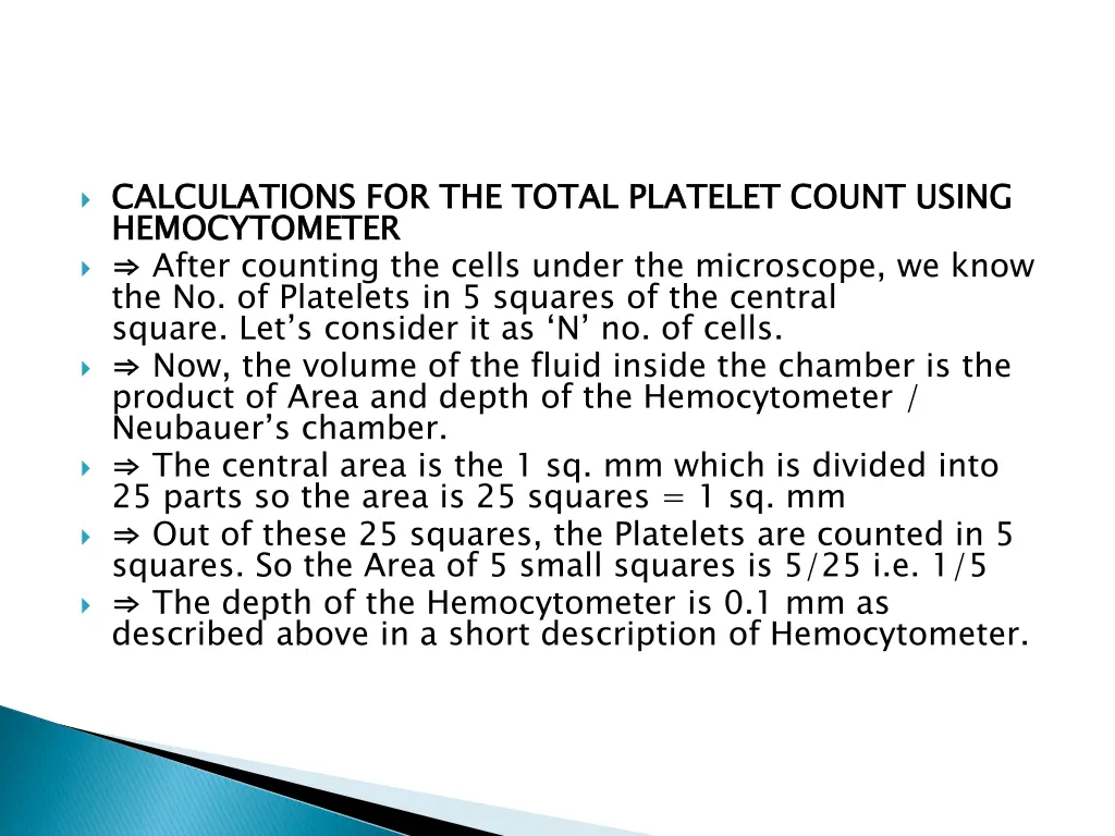 calculations for the total platelet count using