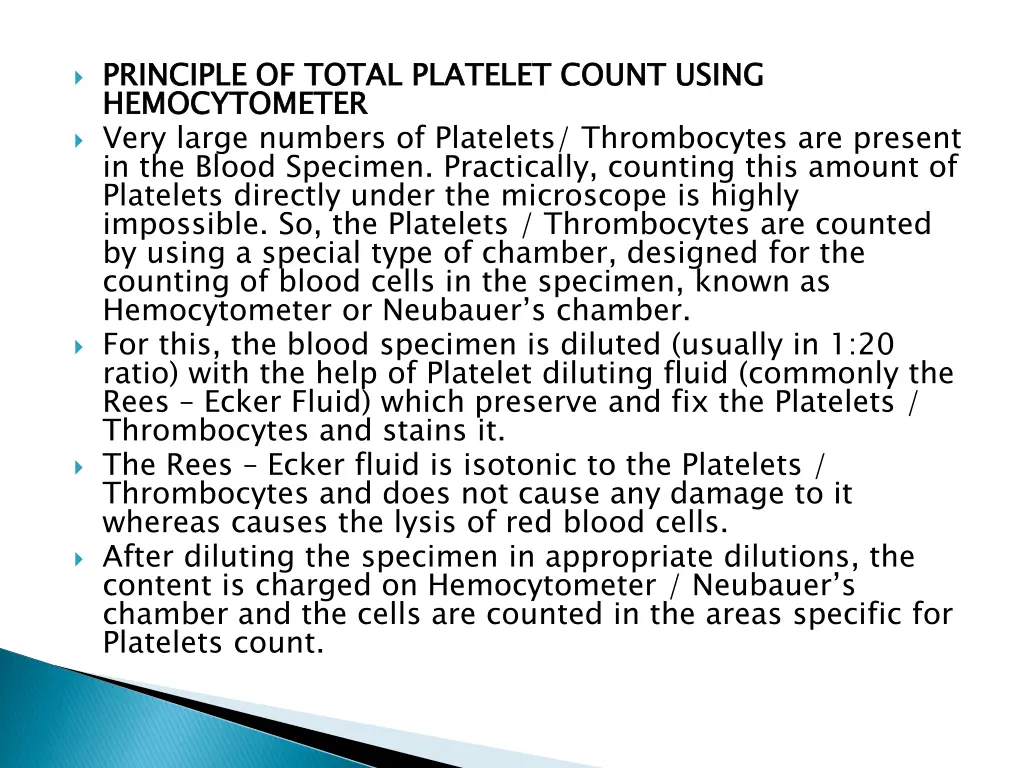 principle of total platelet count using