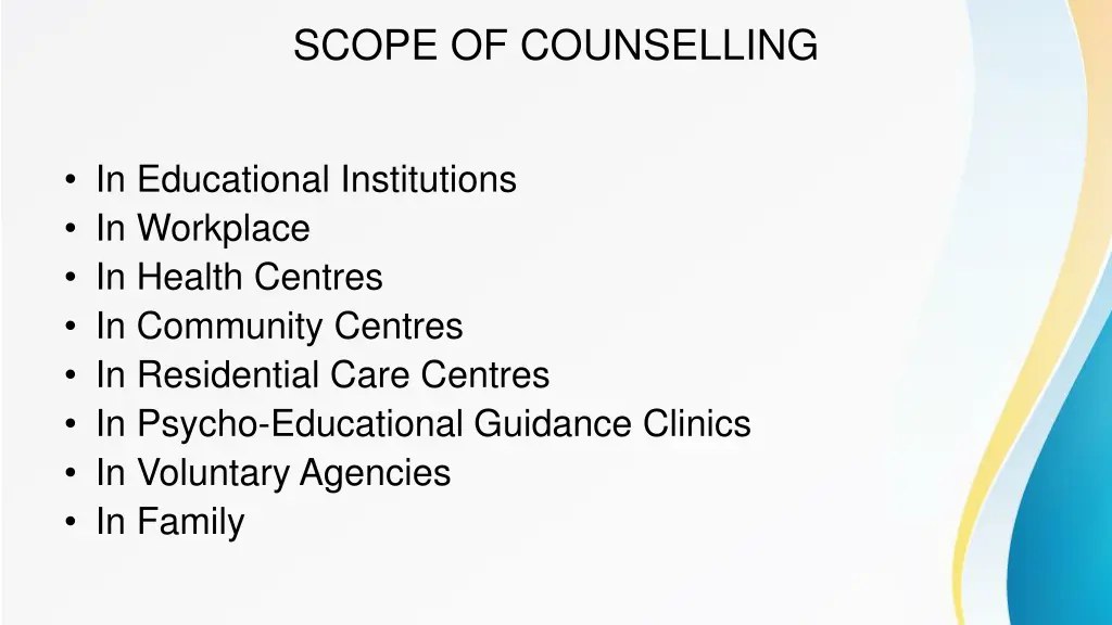 scope of counselling