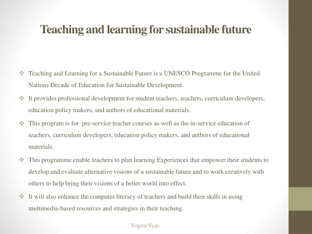 teaching and learning for sustainable future