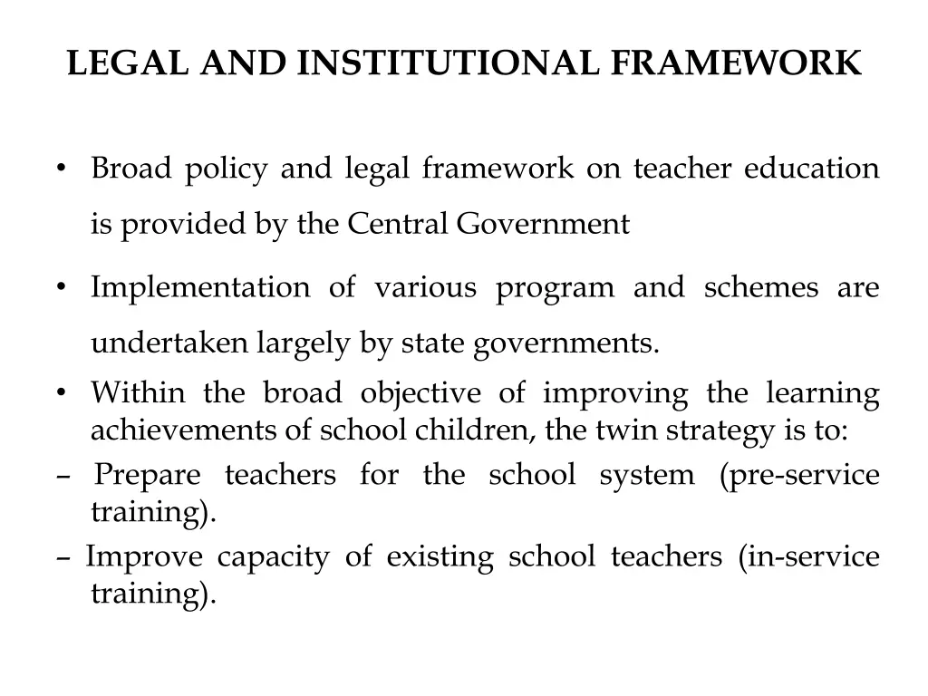 legal and institutional framework