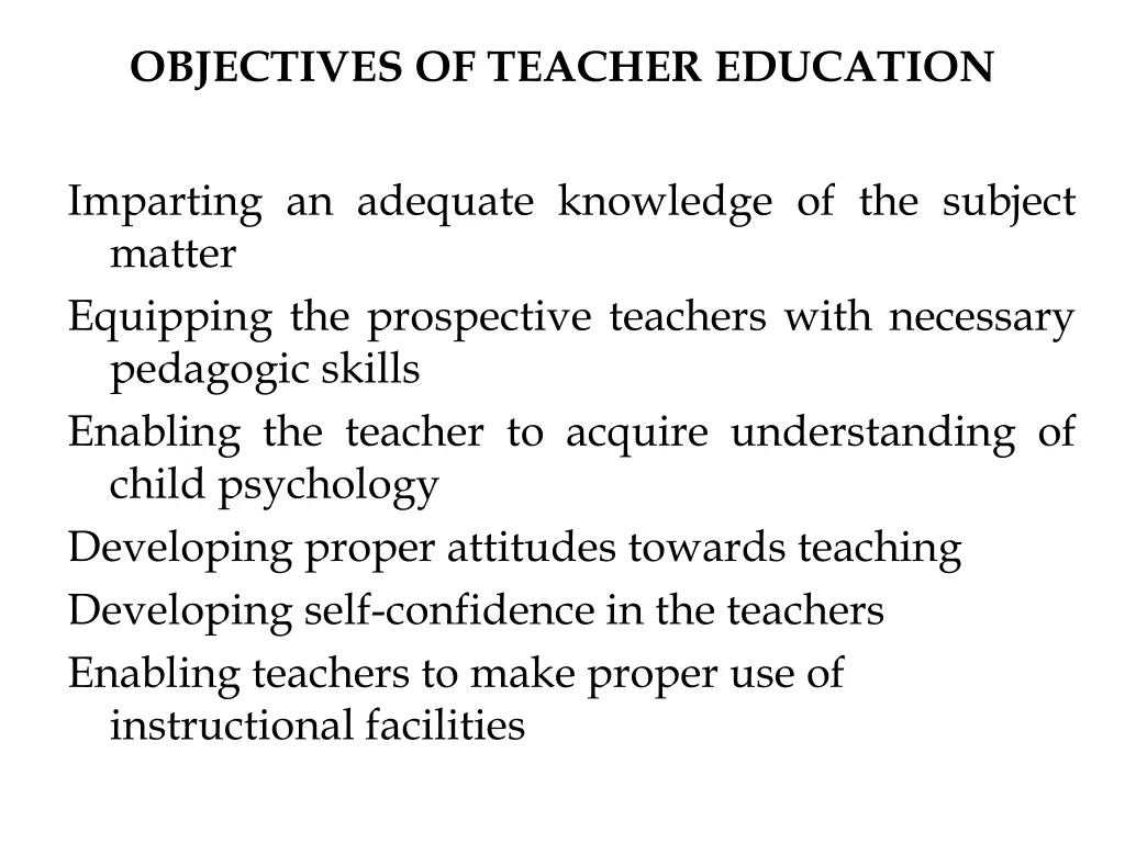 objectives of teacher education