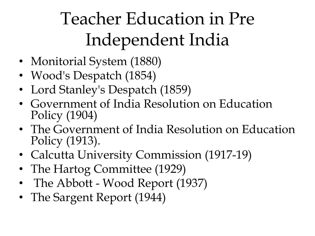 teacher education in pre independent india