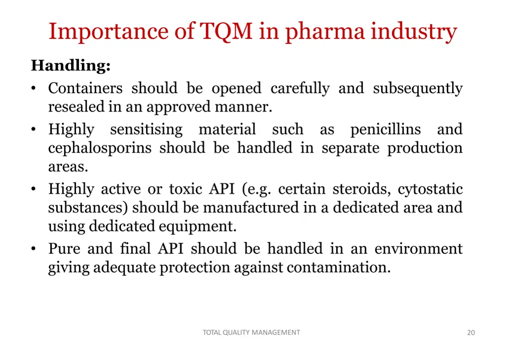 importance of tqm in pharma industry