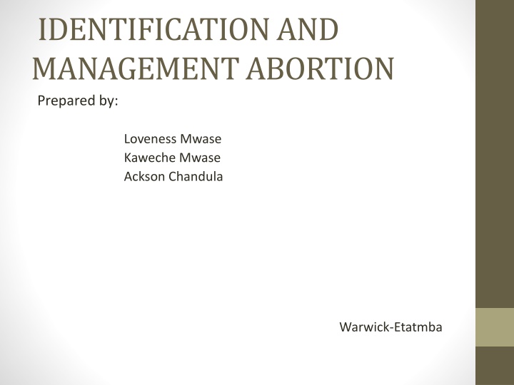 identification and management abortion prepared by