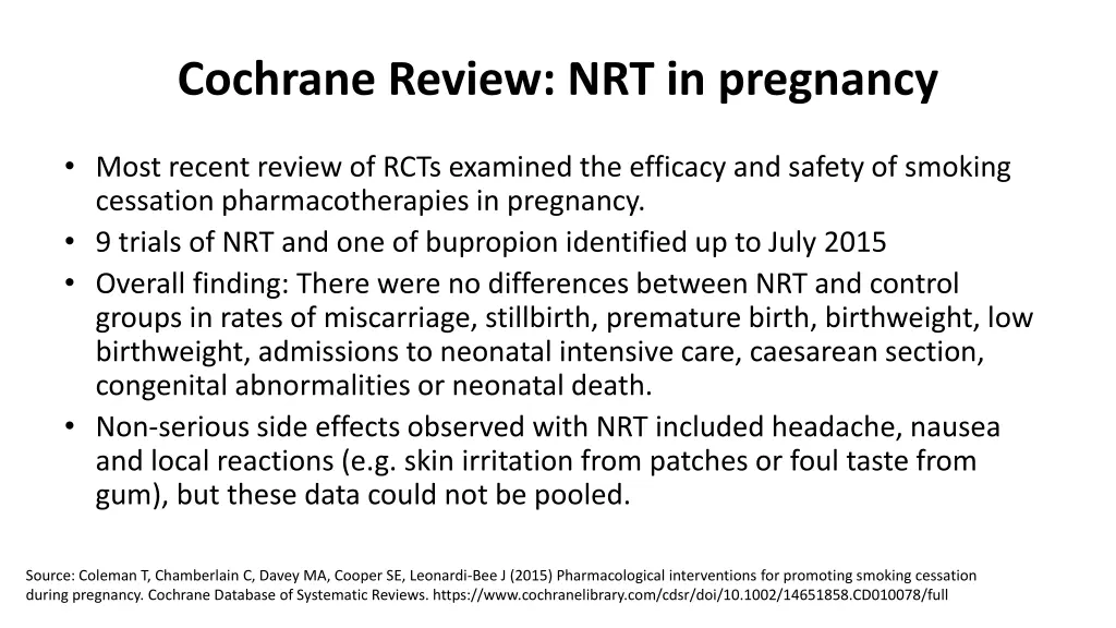 cochrane review nrt in pregnancy