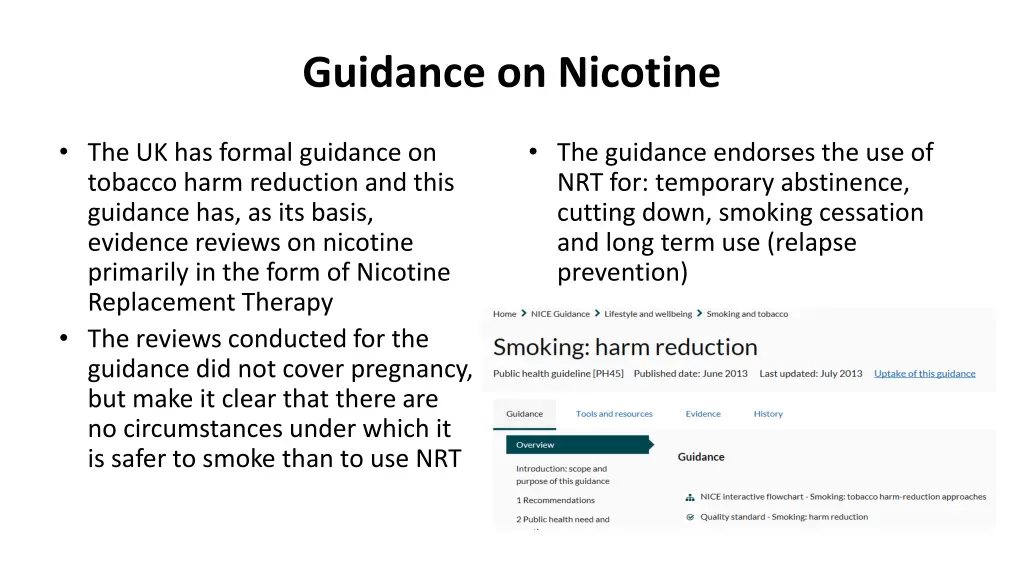 guidance on nicotine