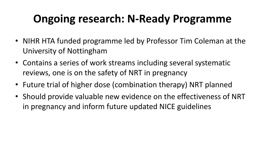 ongoing research n ready programme