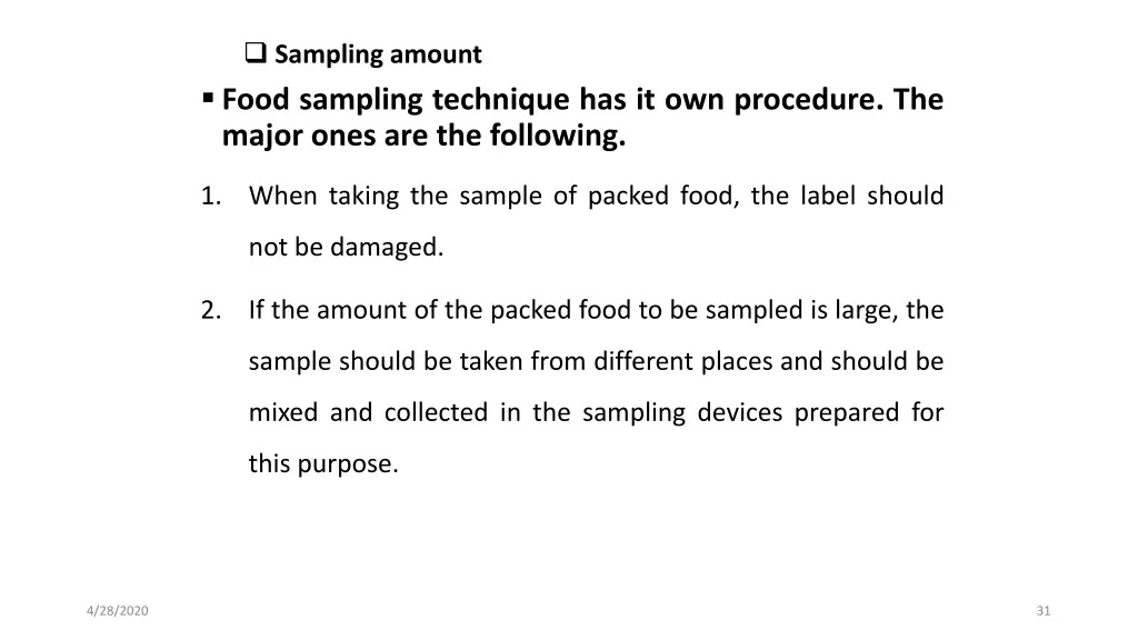 sampling amount food sampling technique