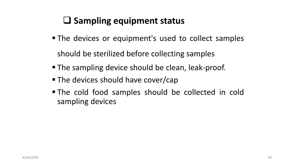 sampling equipment status 1