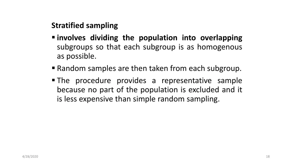 stratified sampling involves dividing