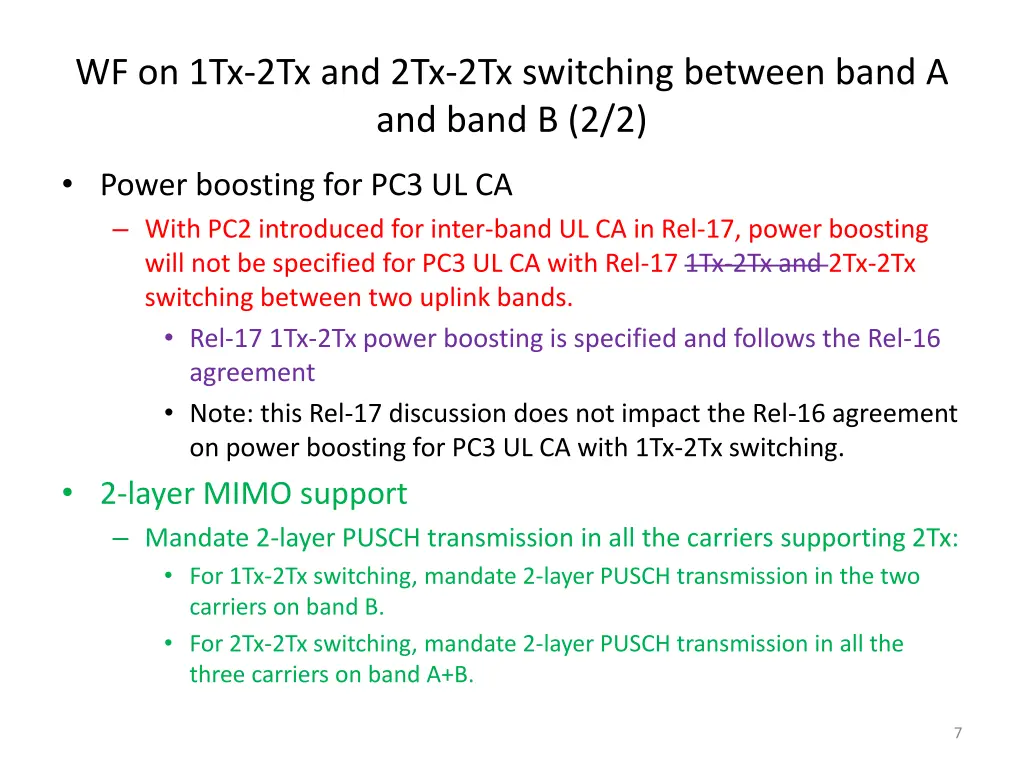 wf on 1tx 2tx and 2tx 2tx switching between band 1