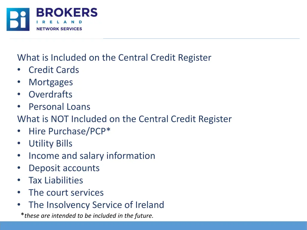 what is included on the central credit register