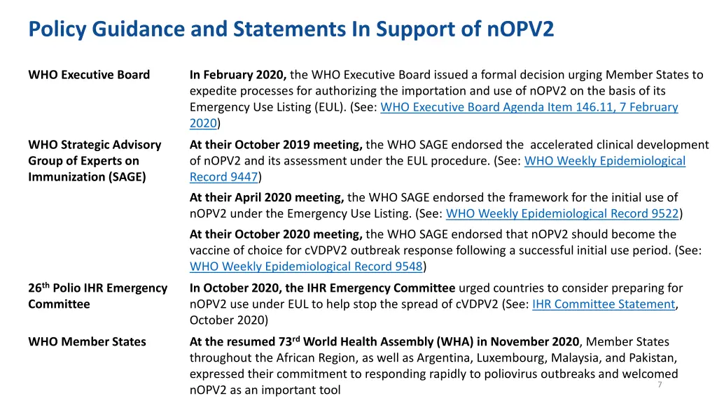 policy guidance and statements in support of nopv2