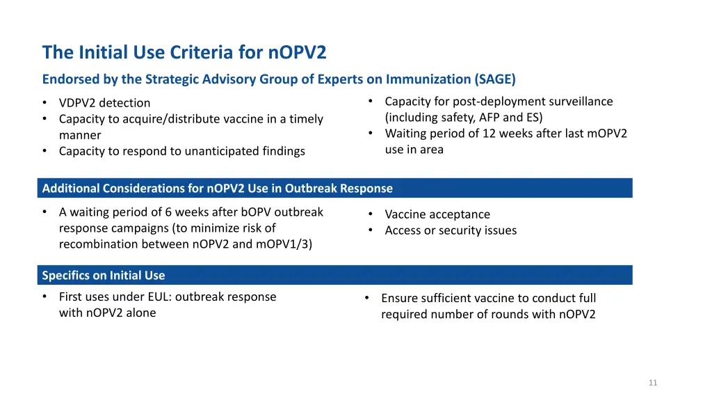 the initial use criteria for nopv2