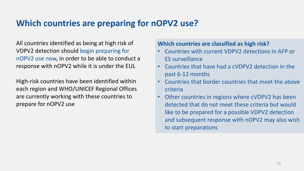 which countries are preparing for nopv2 use