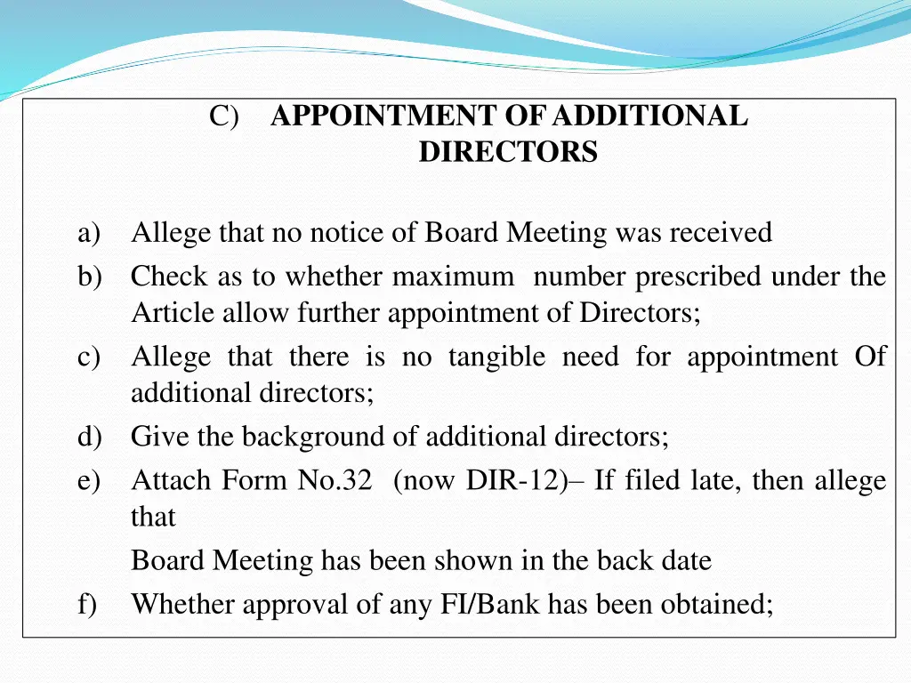 c appointment of additional directors a allege