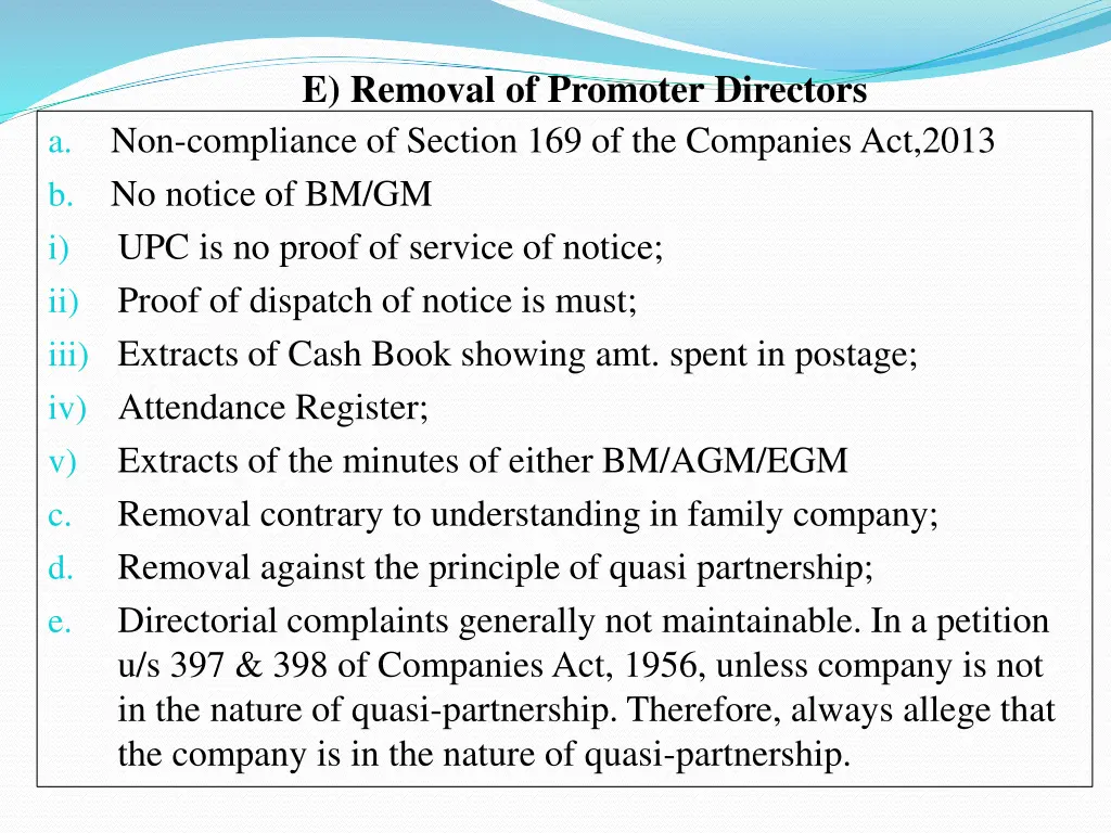 e removal of promoter directors non compliance