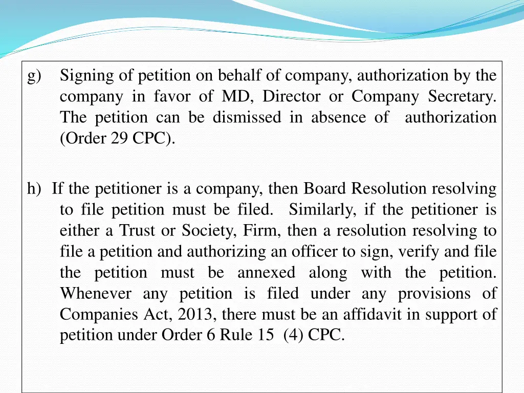 g signing of petition on behalf of company